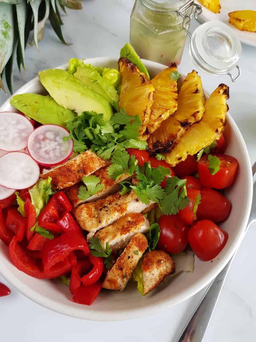 Chicken salad with grilled pineapple.