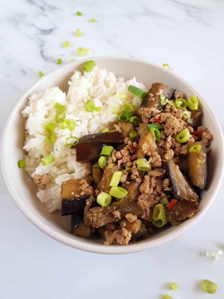 Eggplant and pork stir fry.