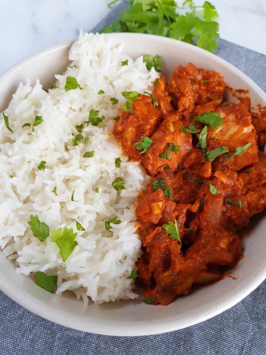 Fish curry with basa with rice.