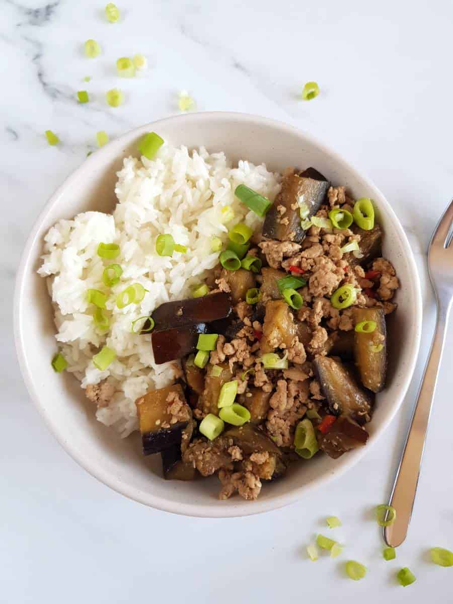 Ground pork and eggplant skillet.