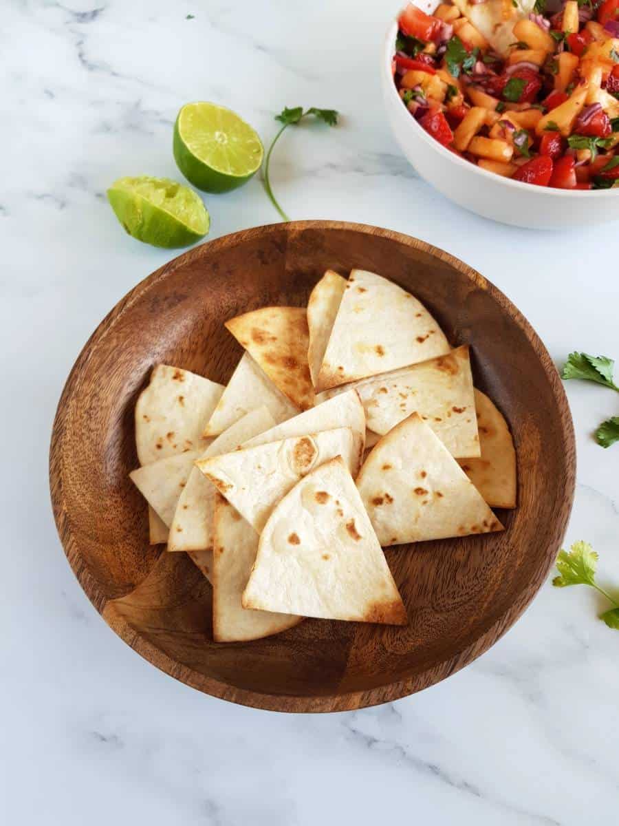 Homemade flour tortilla chips.