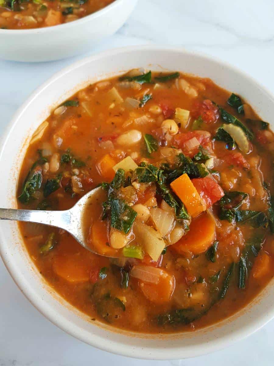 Italian soup with kale and beans.