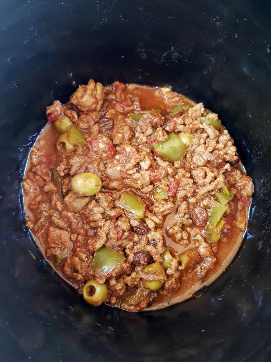 Picadillo in slow cooker.