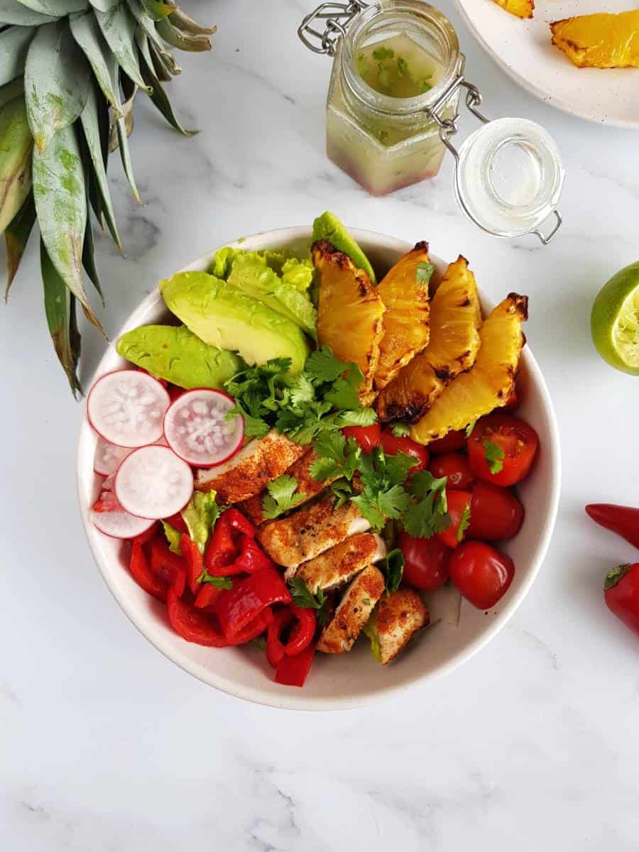 Pineapple chicken salad with cilantro.