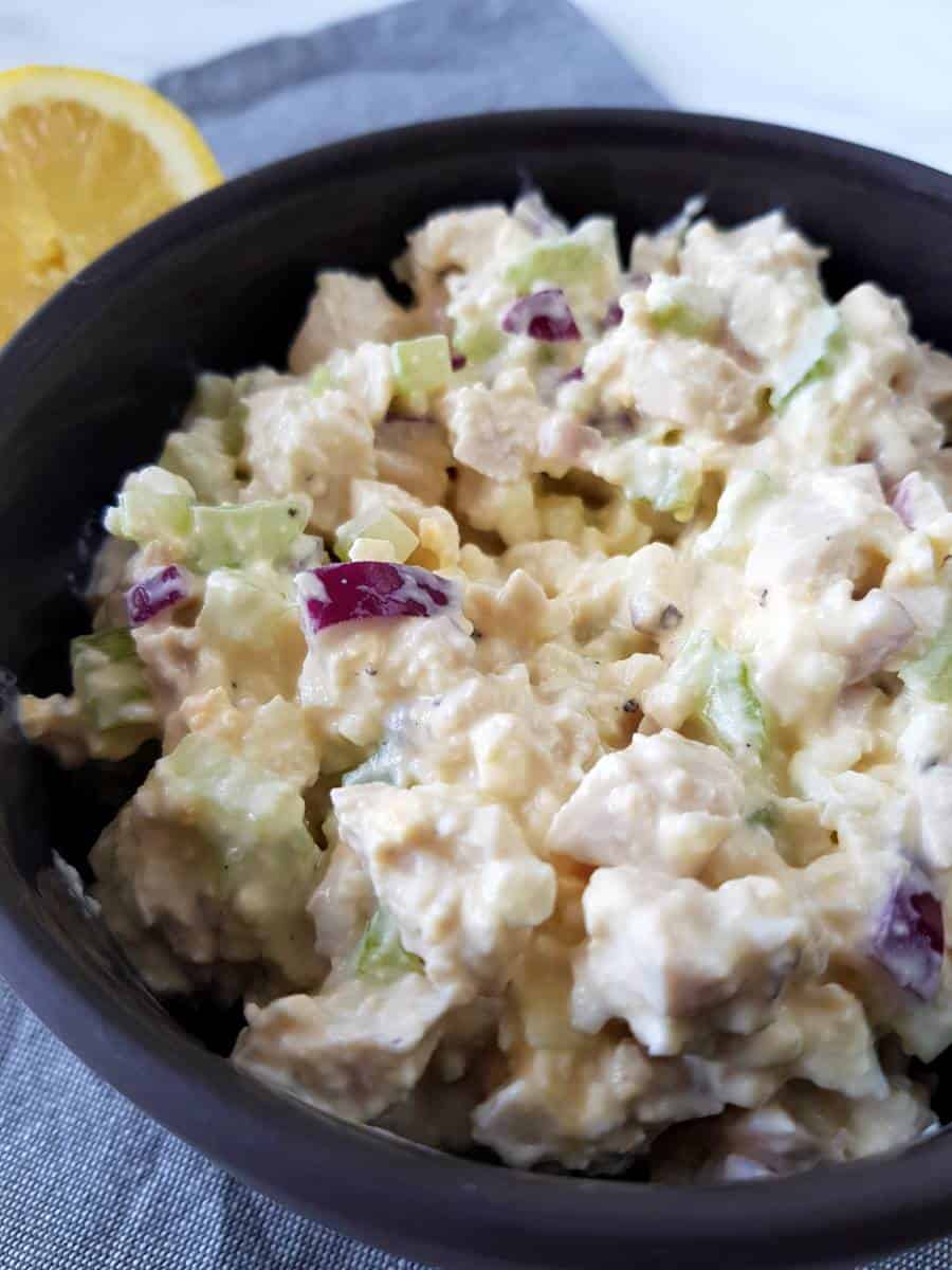Southern style chicken salad in a bowl.