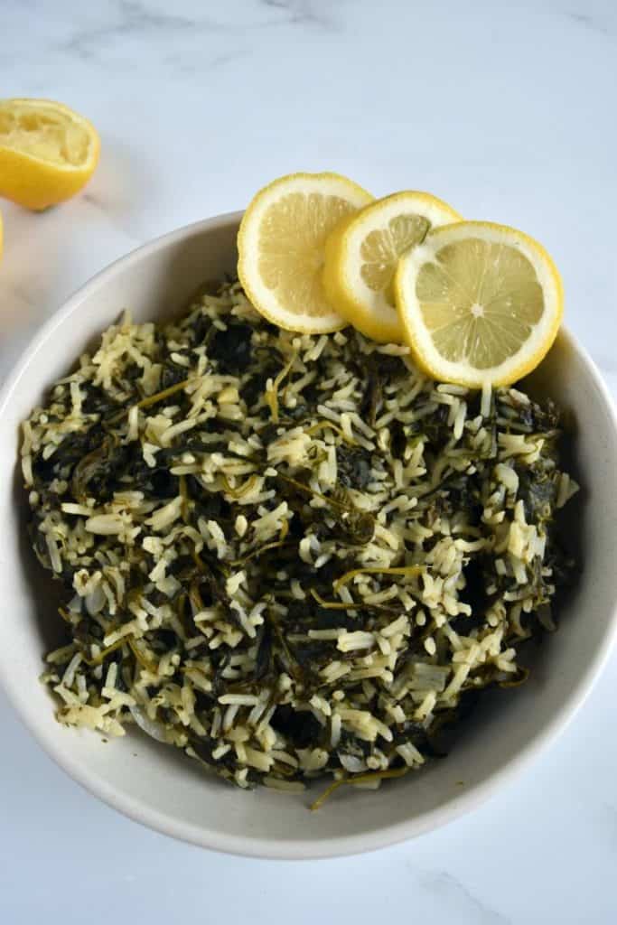 Spanakorizo Greek rice with spinach.