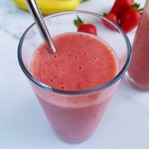 Strawberry banana almond milk smoothie.