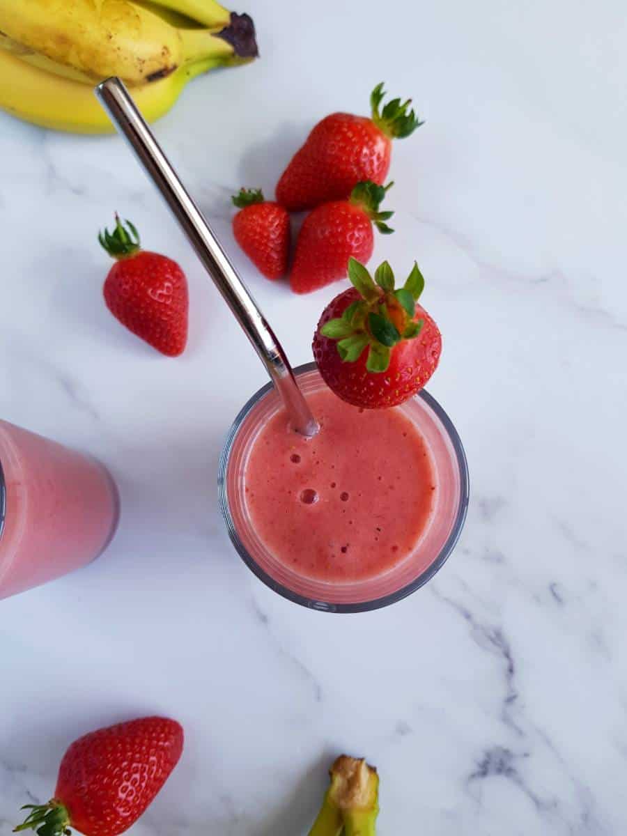 Strawberry banana almond milk smoothie.