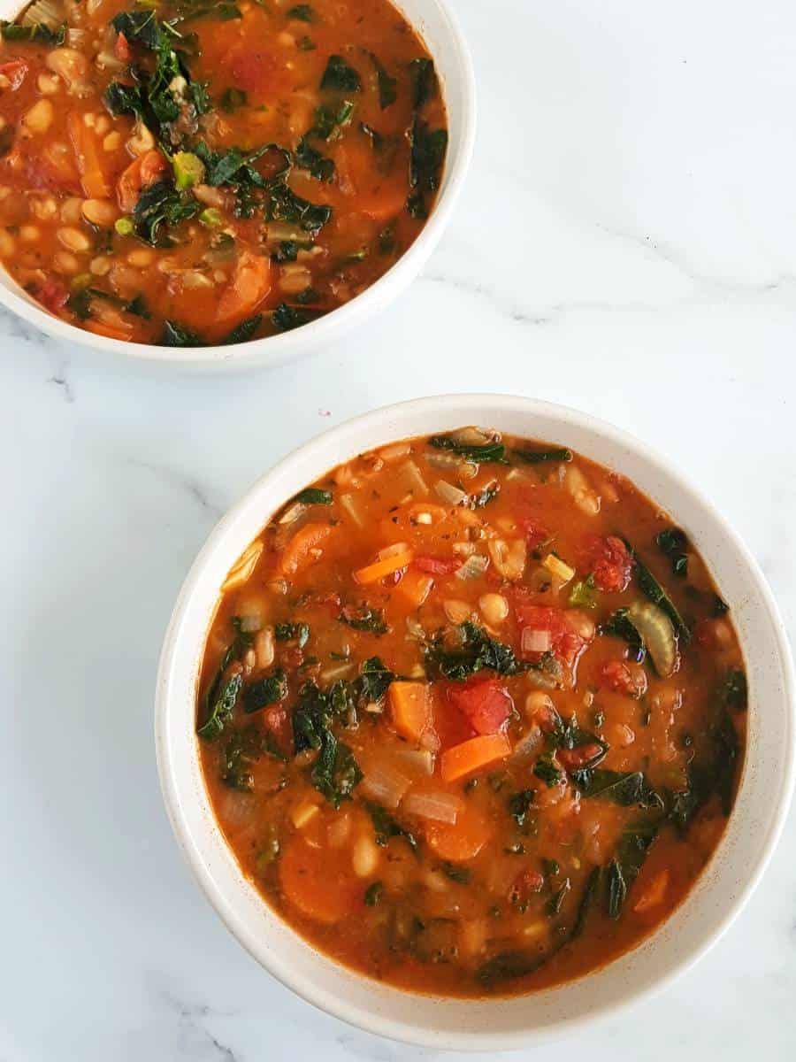 Tomato bean soup with kale.