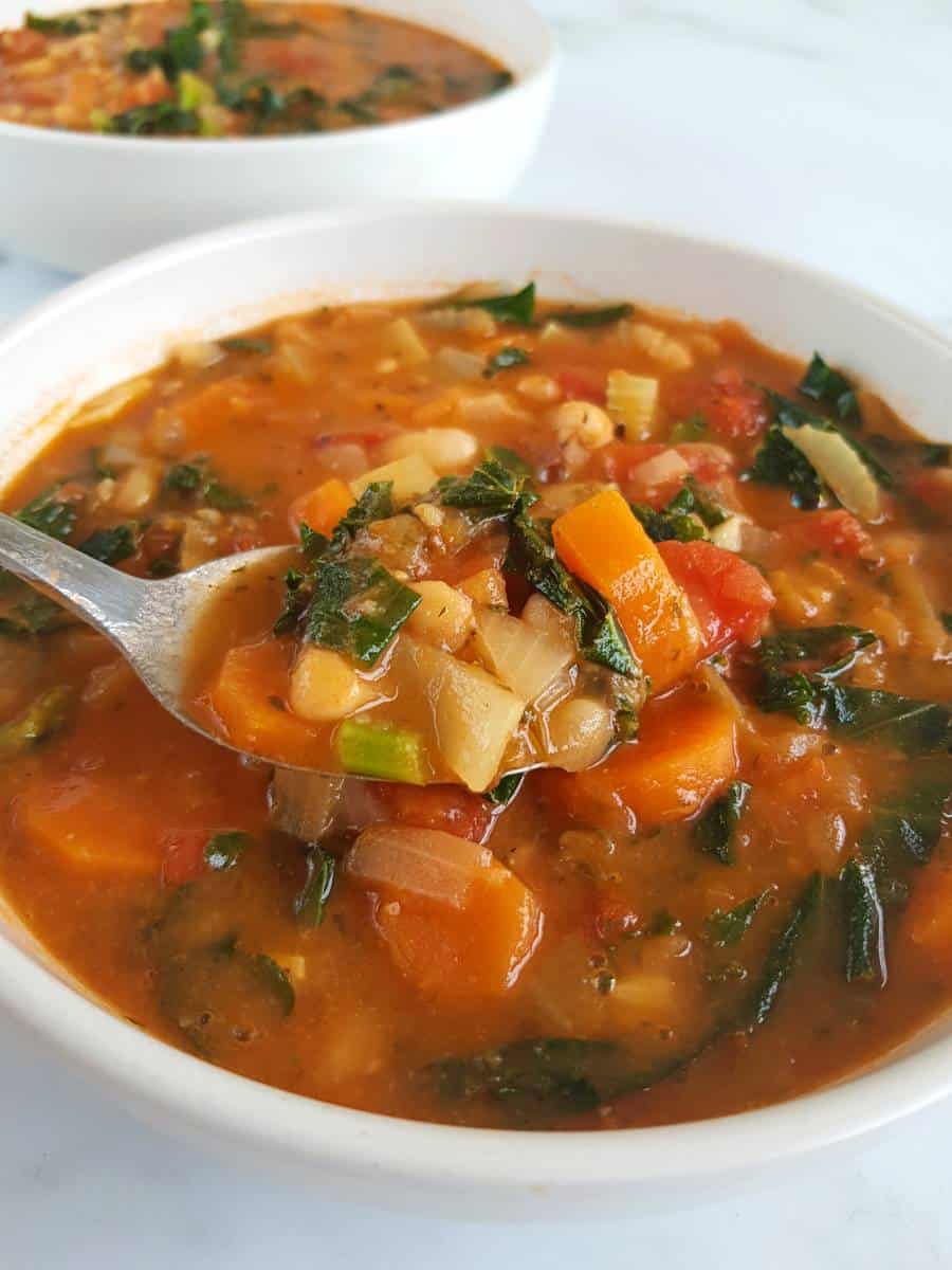 Tuscan bean soup in bowl.