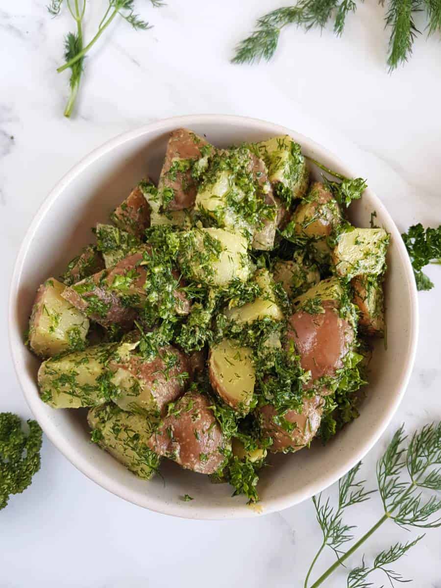 Vegan French potato salad.