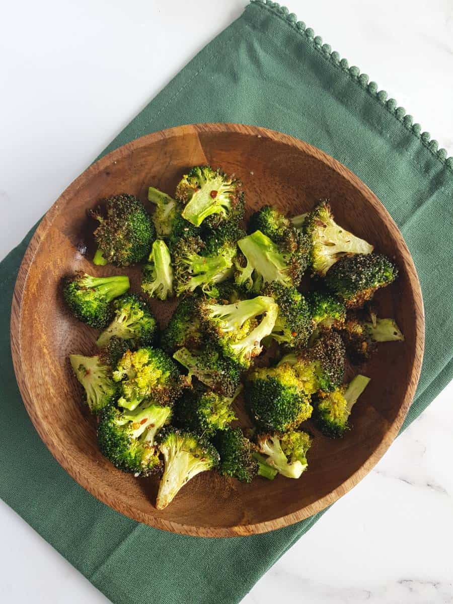 Air fried broccoli florets.