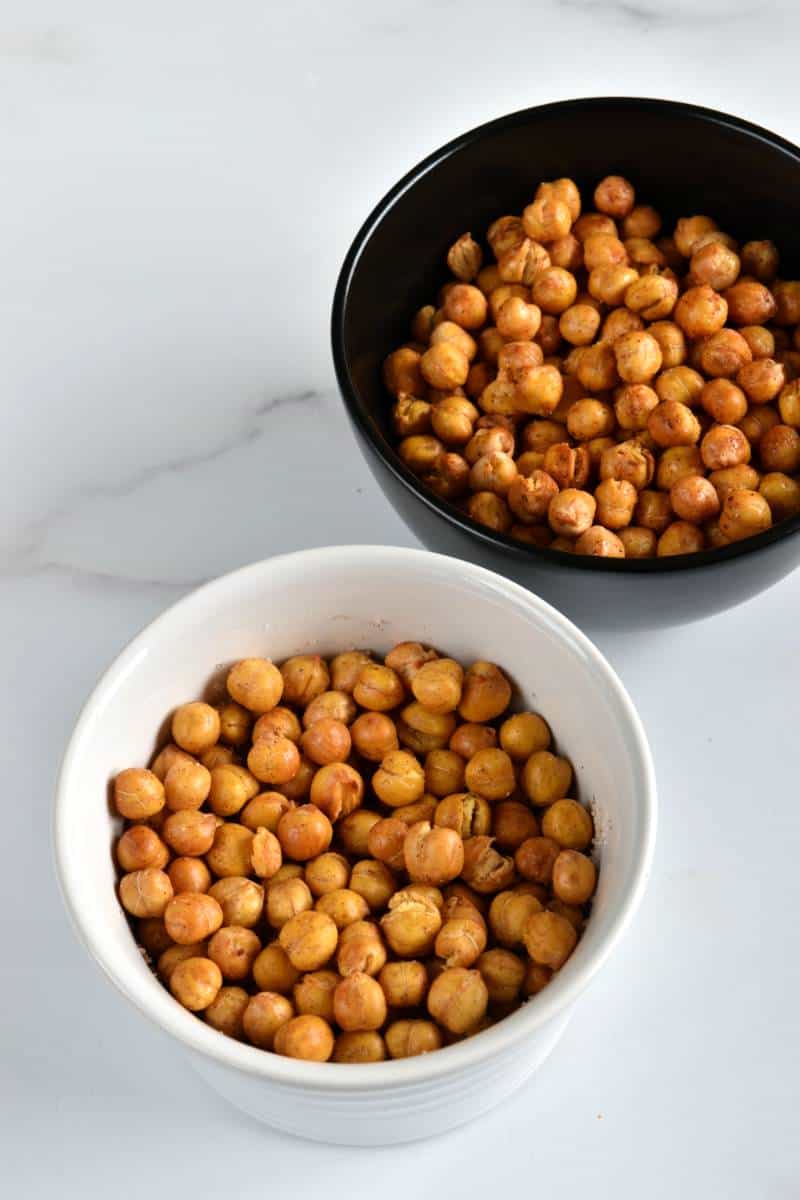 Air fried chickpeas in bowls.