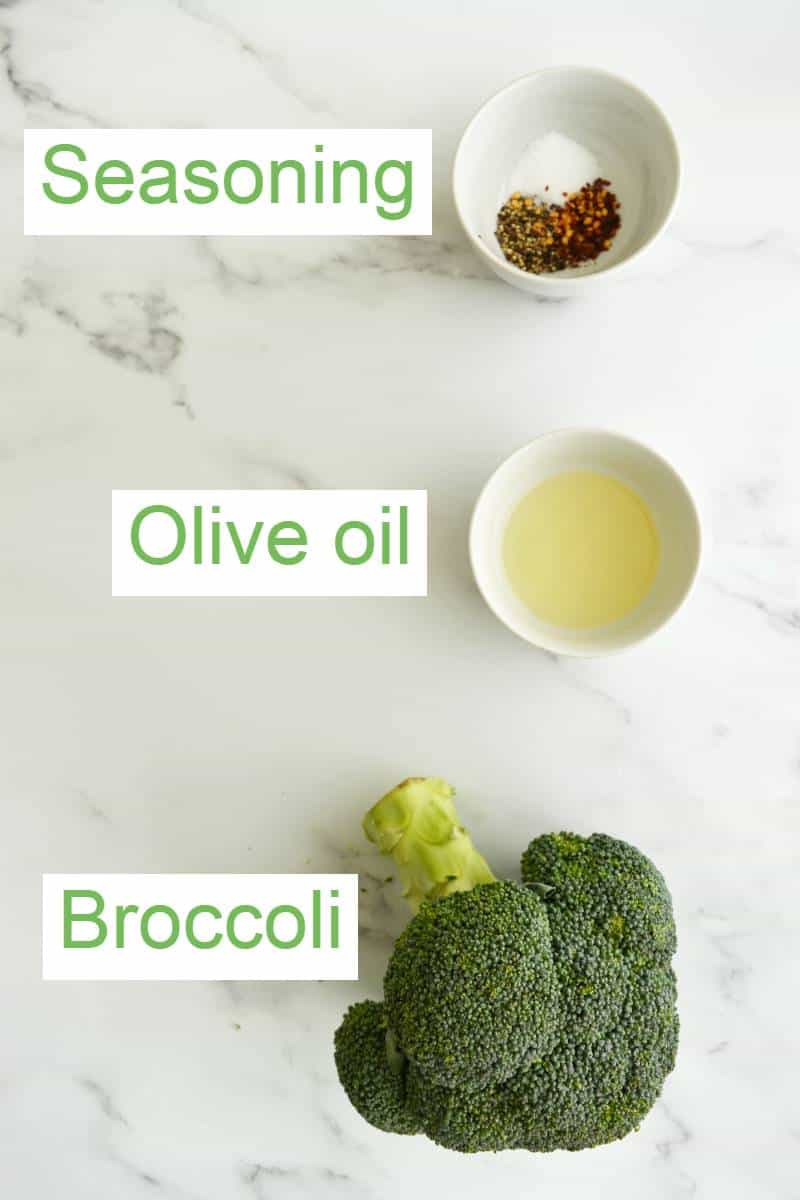 Air fryer broccoli ingredients on a table.