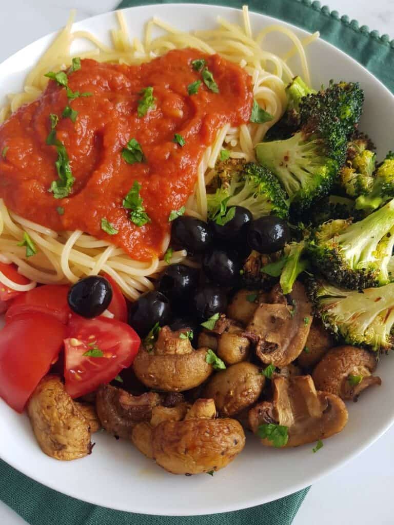 Air fryer mushrooms with pasta.