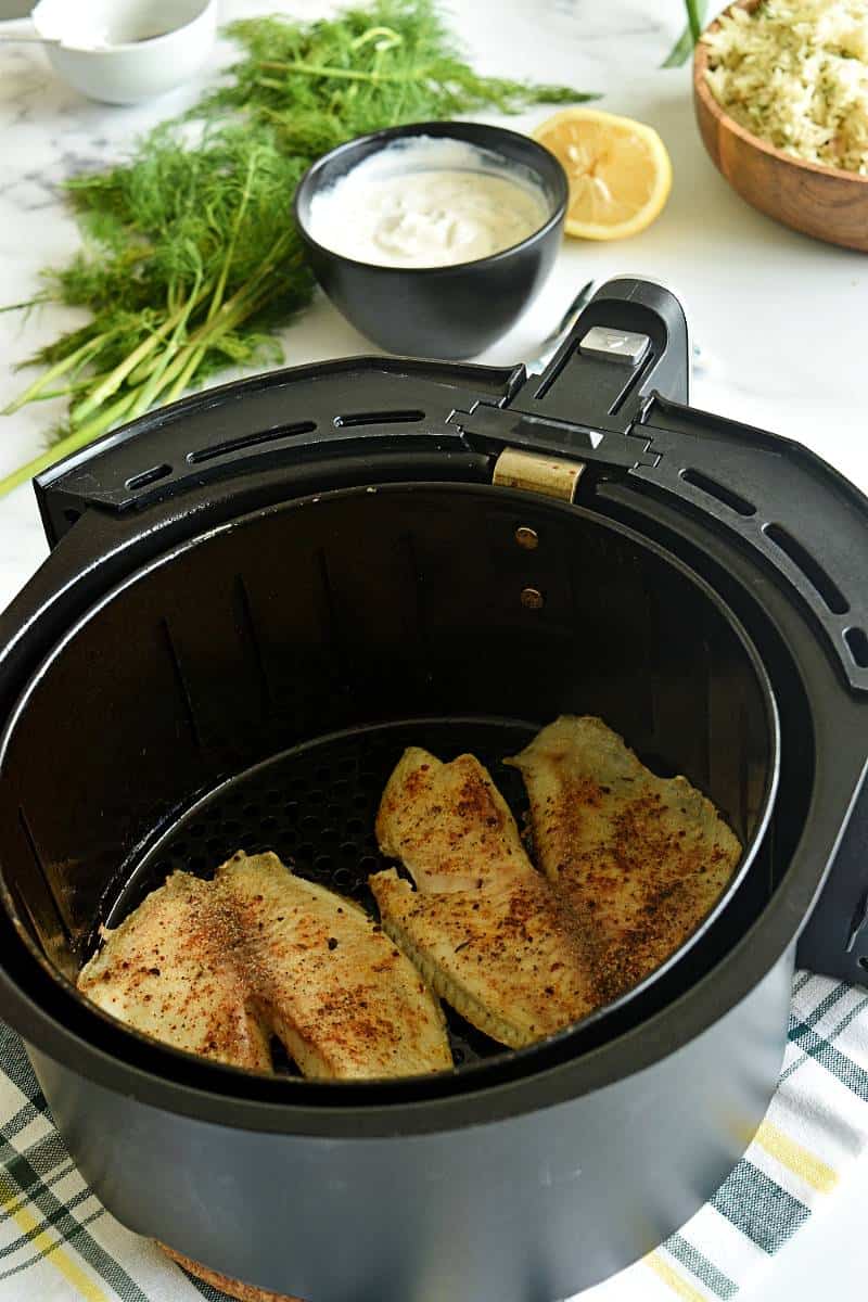 Tilapia in an air fryer.