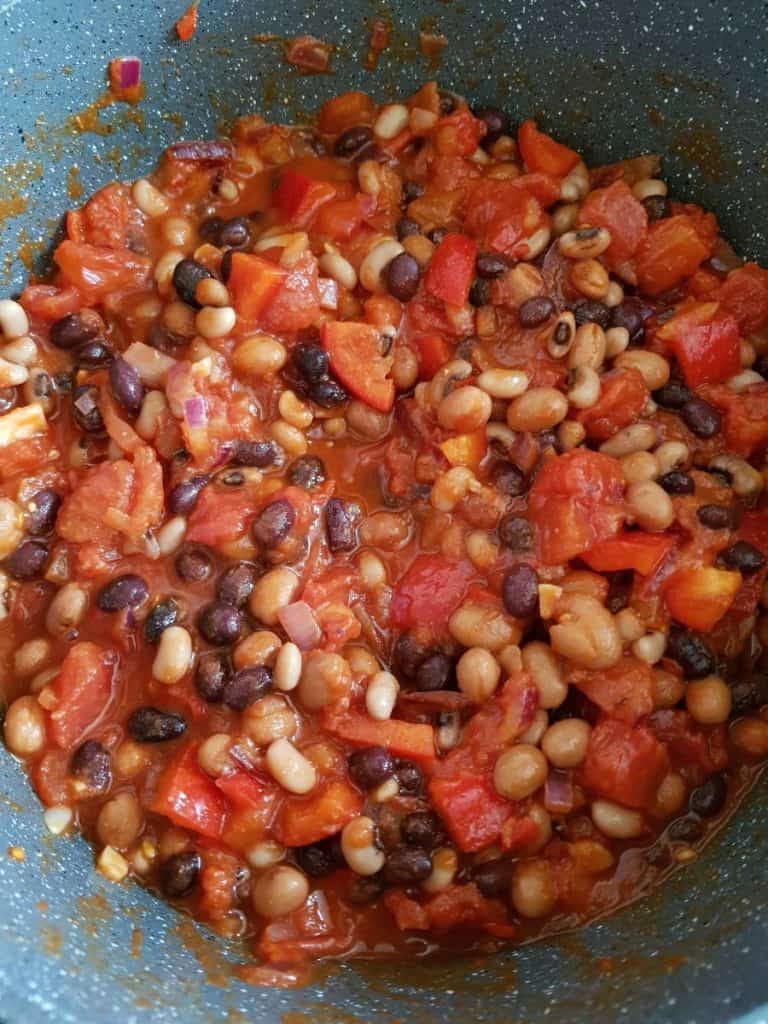 Bean chilli cooking.