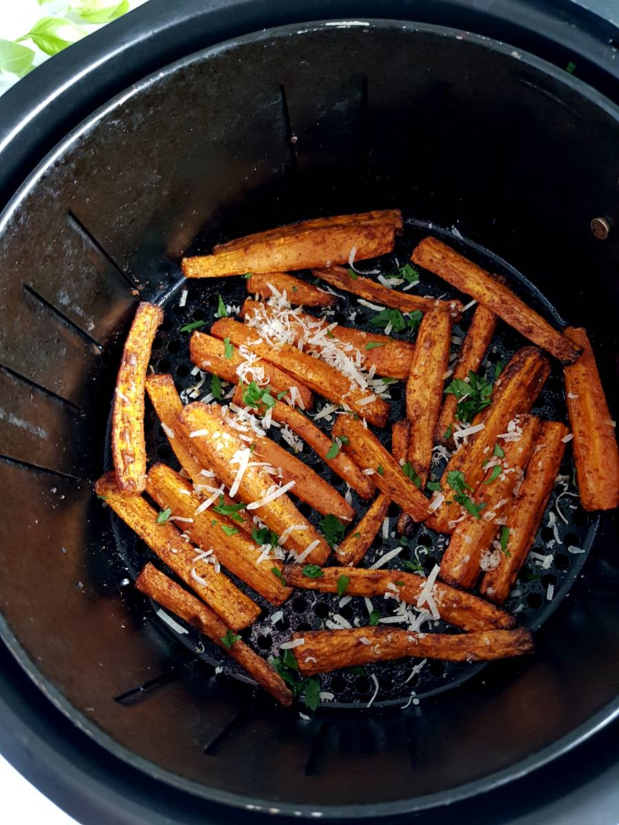 Carrot sticks in air fryer.