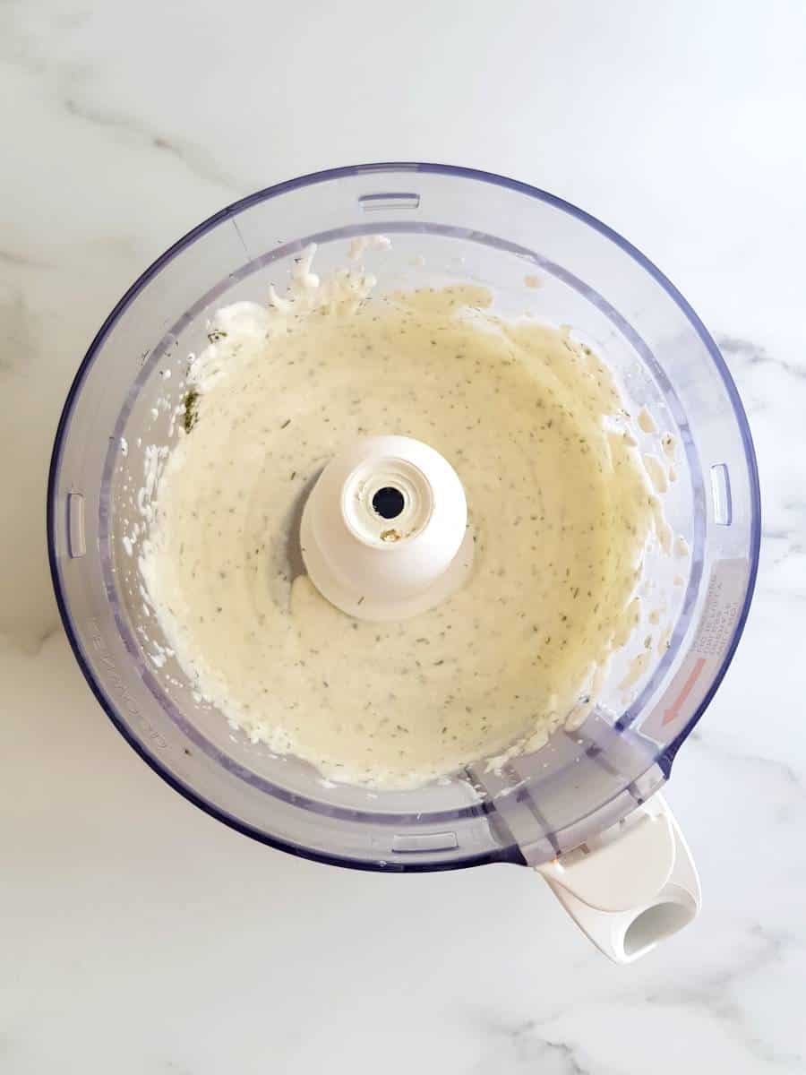 Cottage cheese dip in food processor.