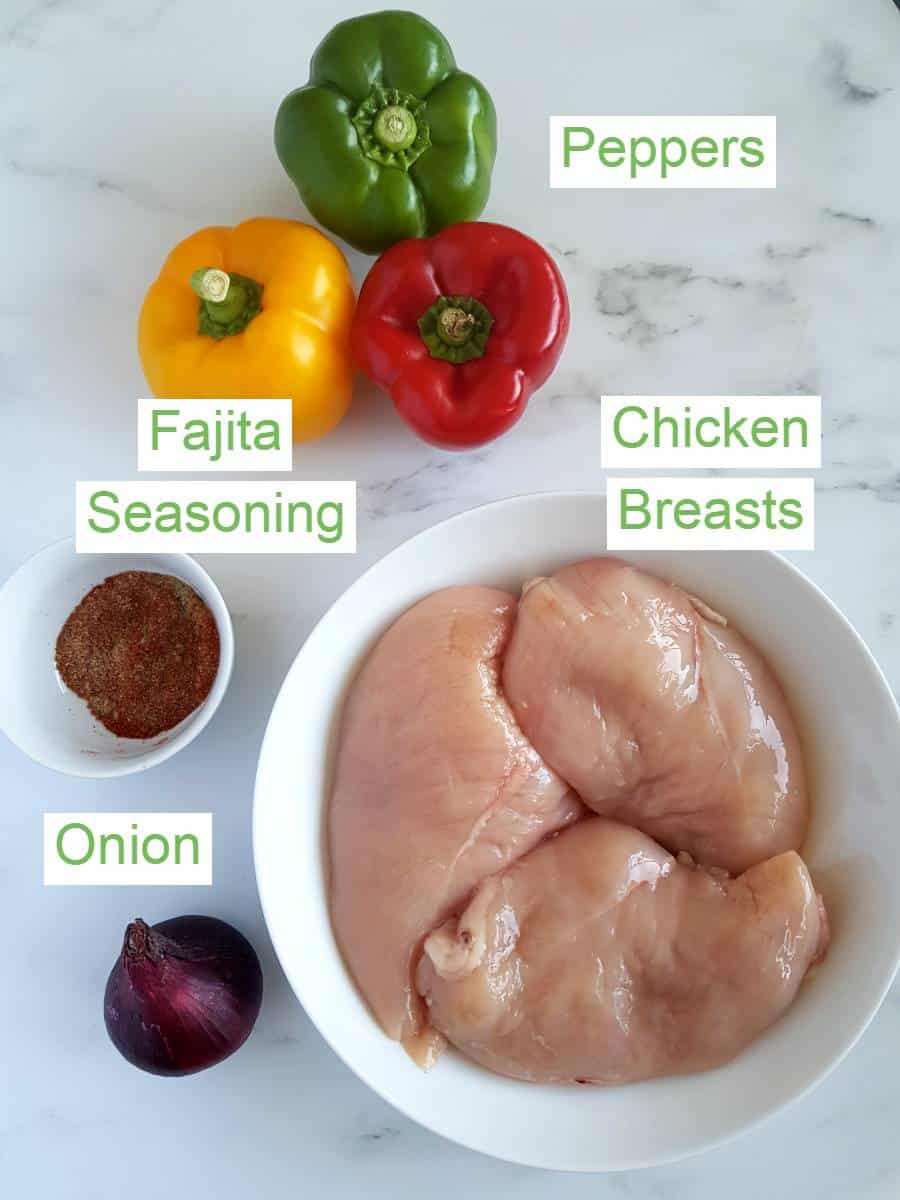 Fajita stuffed chicken ingredients on a table.