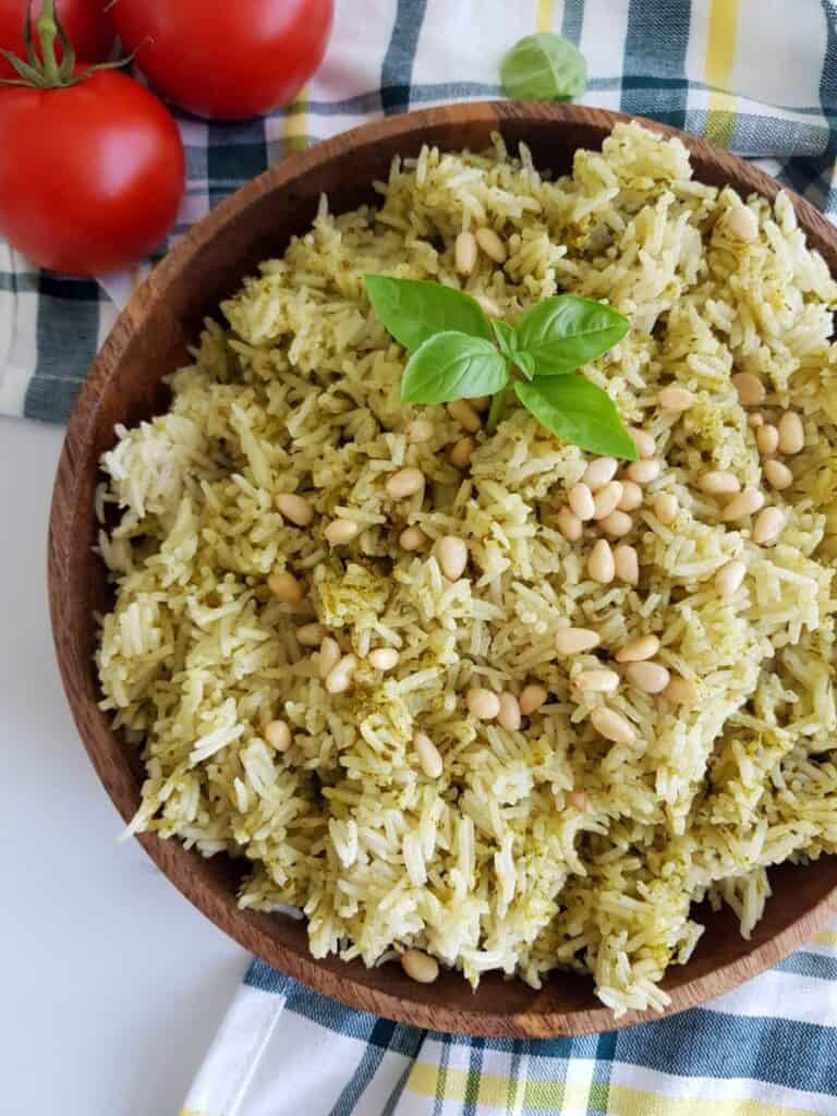 Pesto and rice.