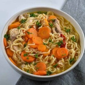 Spicy chicken noodle soup.