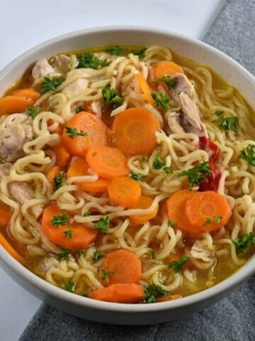 Spicy chicken noodle soup.