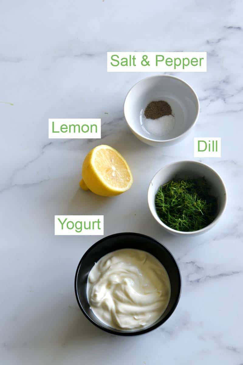 Yogurt dill sauce ingredients.