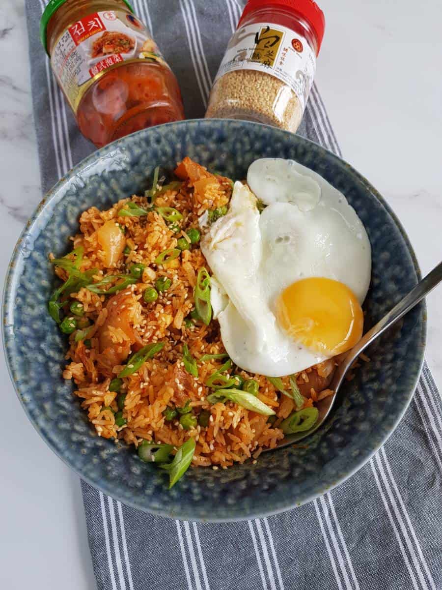 vegetarian fried rice with kimchi.