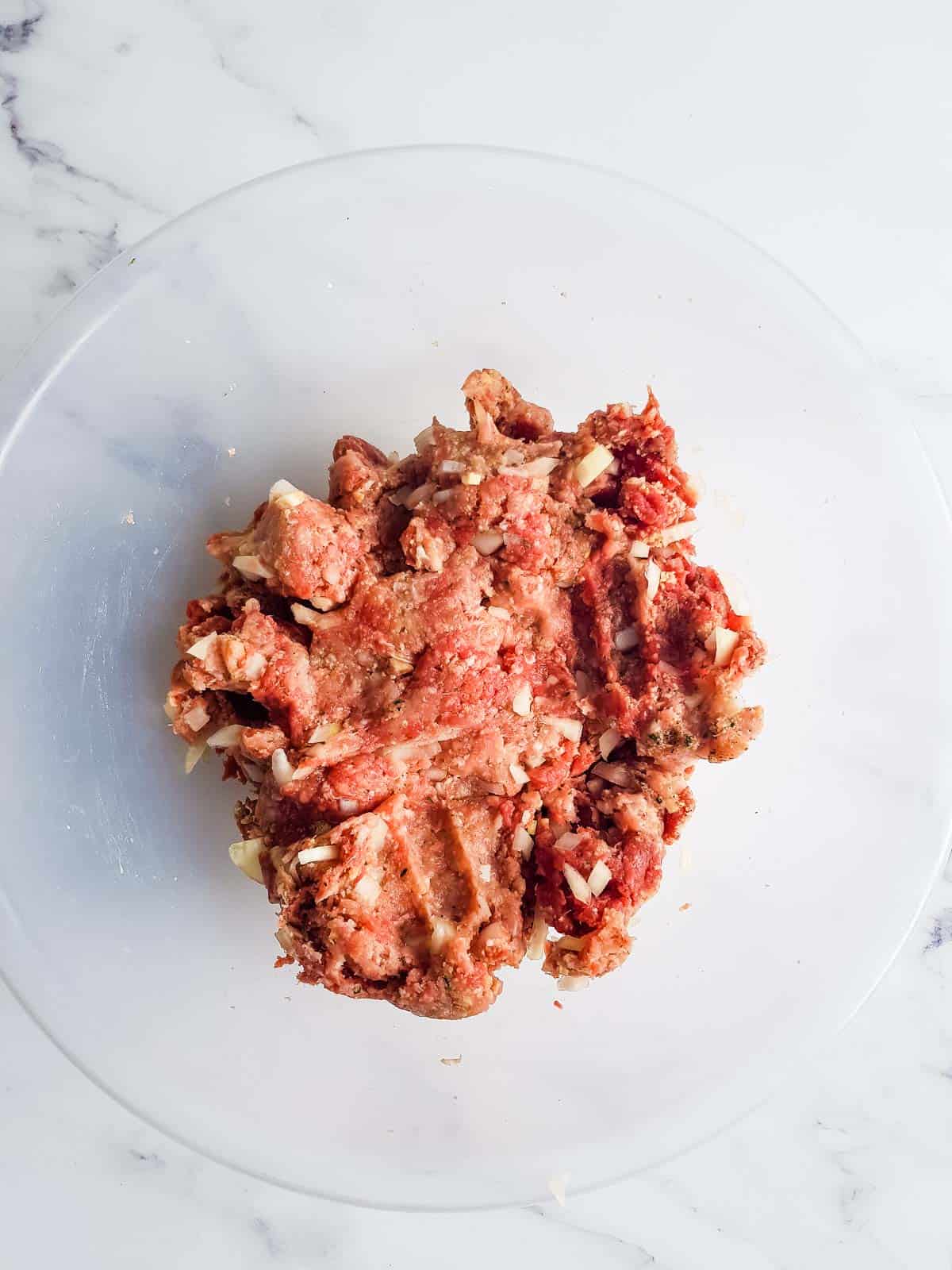 Meatball mix in a bowl.