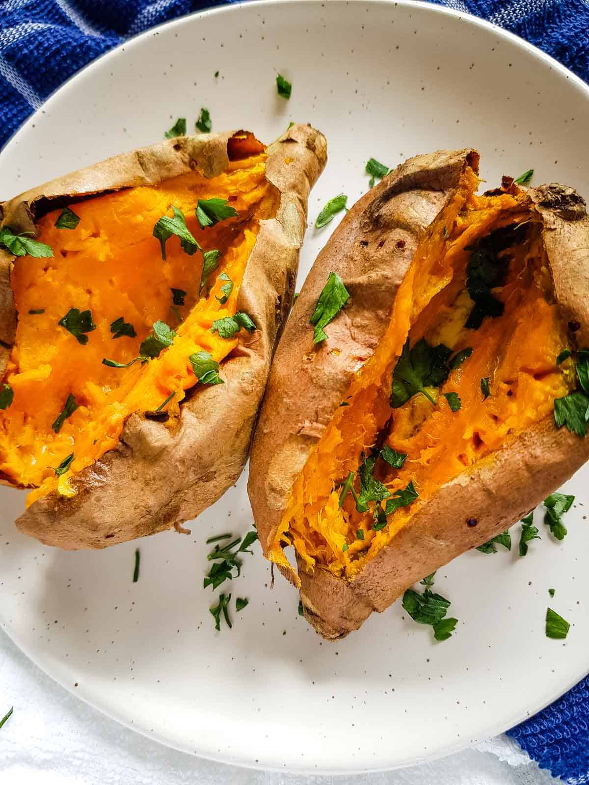 Air fryer baked sweet potatoes.