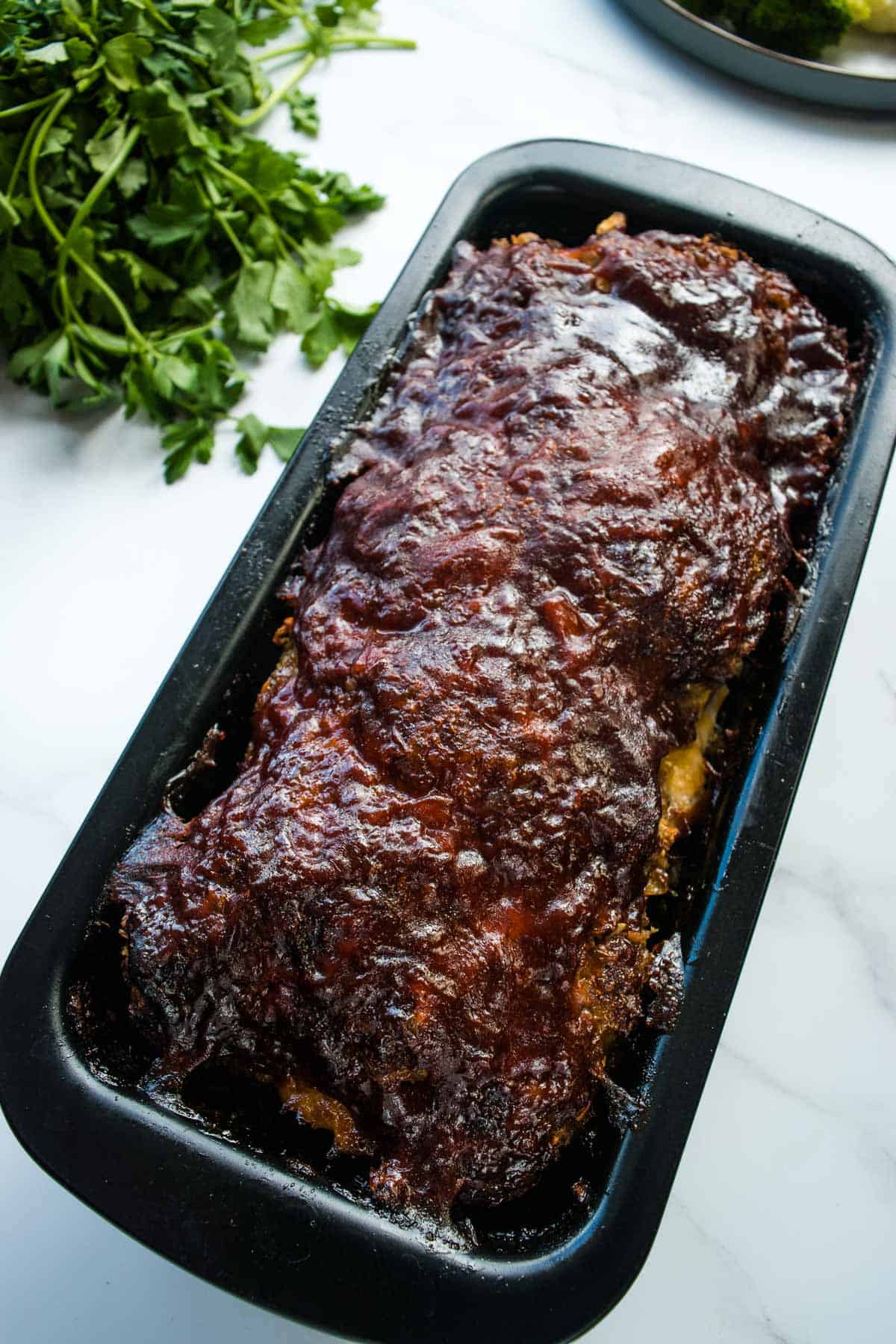 Meatloaf with BBQ glaze.