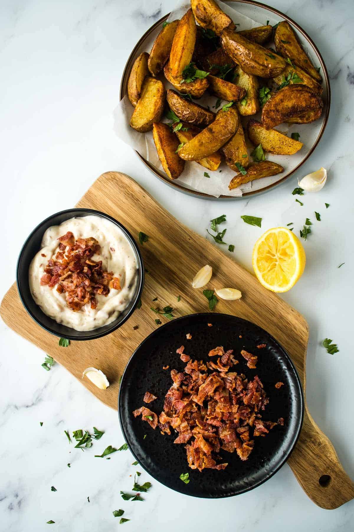 Bacon aioli with potato wedges.