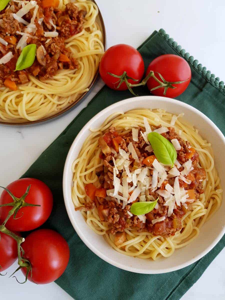 Bolognese with carrots and mushroom.