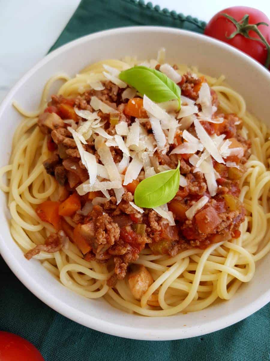 Bolognese with veggies.