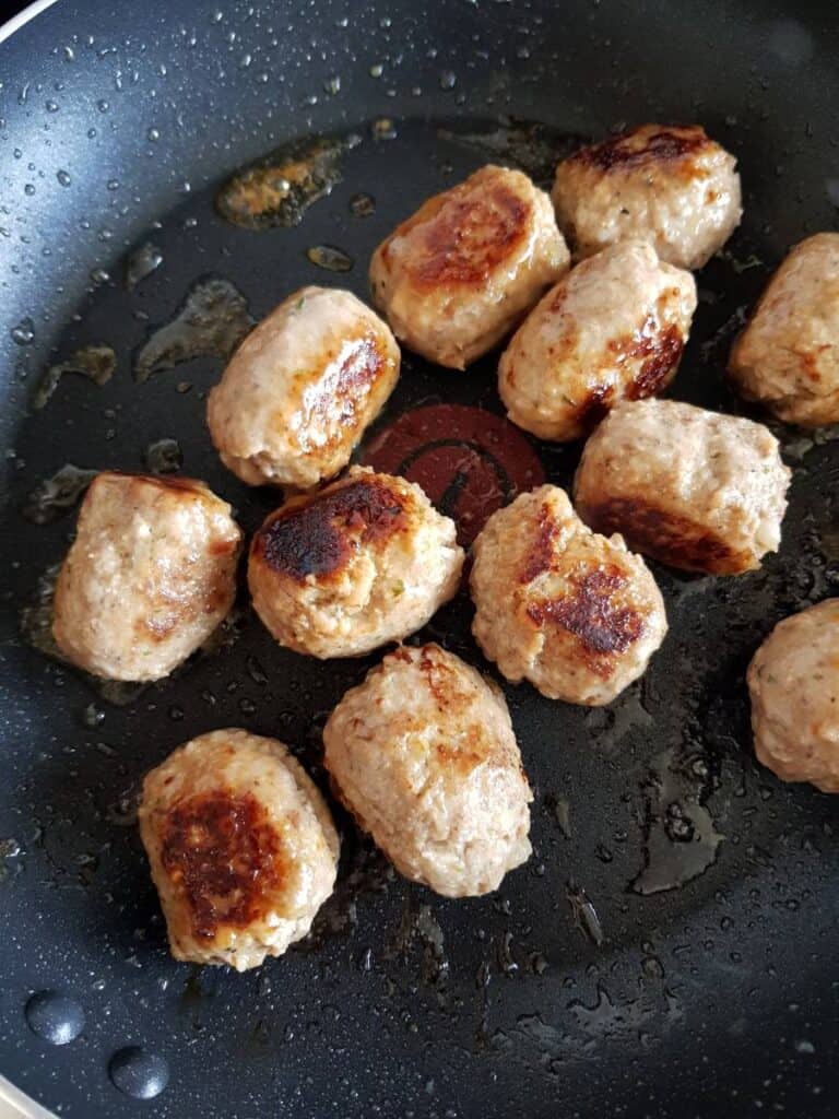 Cooked sausage meatballs.