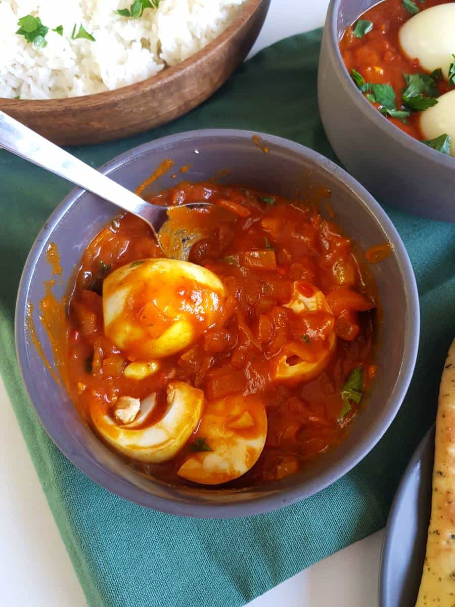 Curry with boiled eggs.