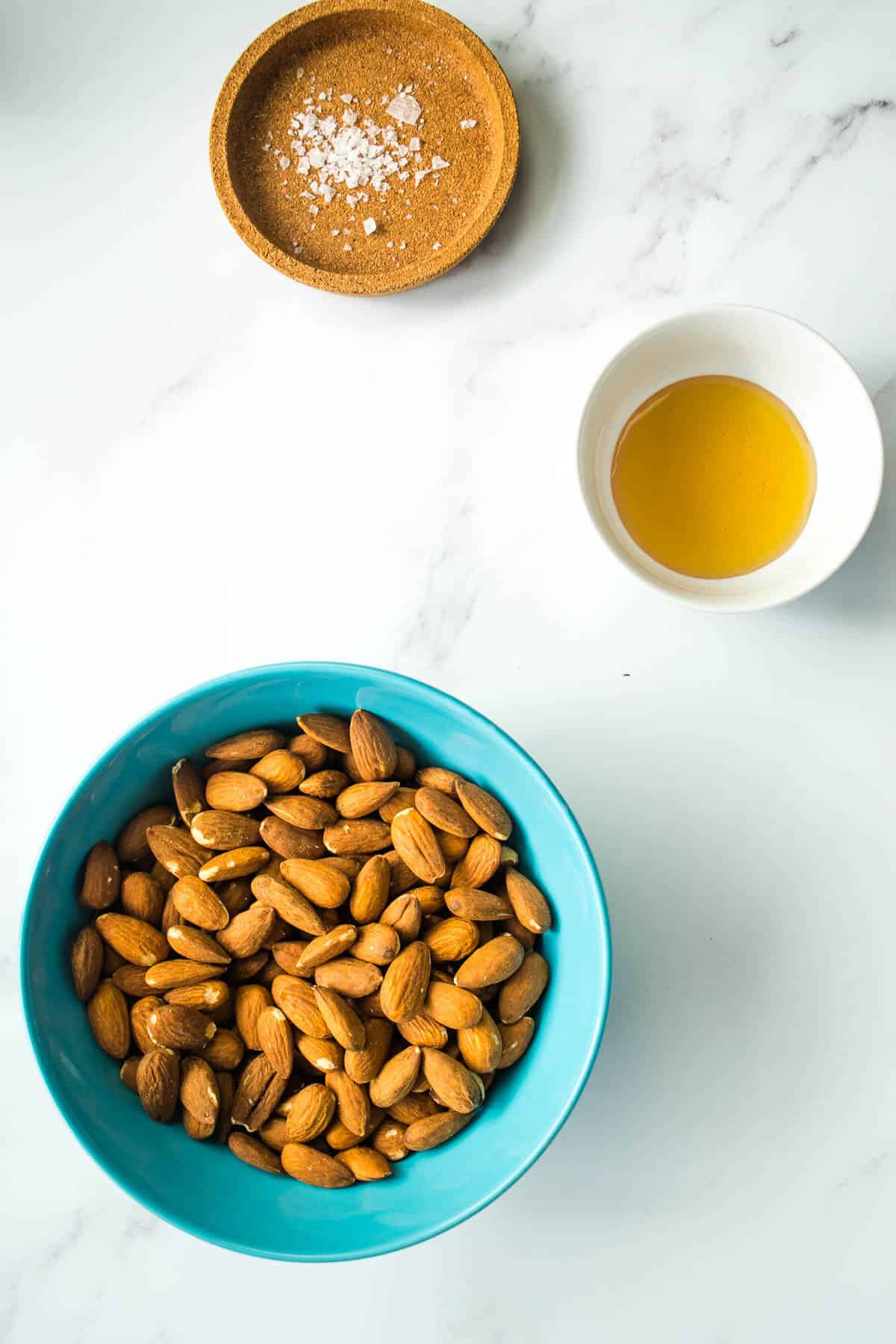 Ingredients for honey roasted almonds.