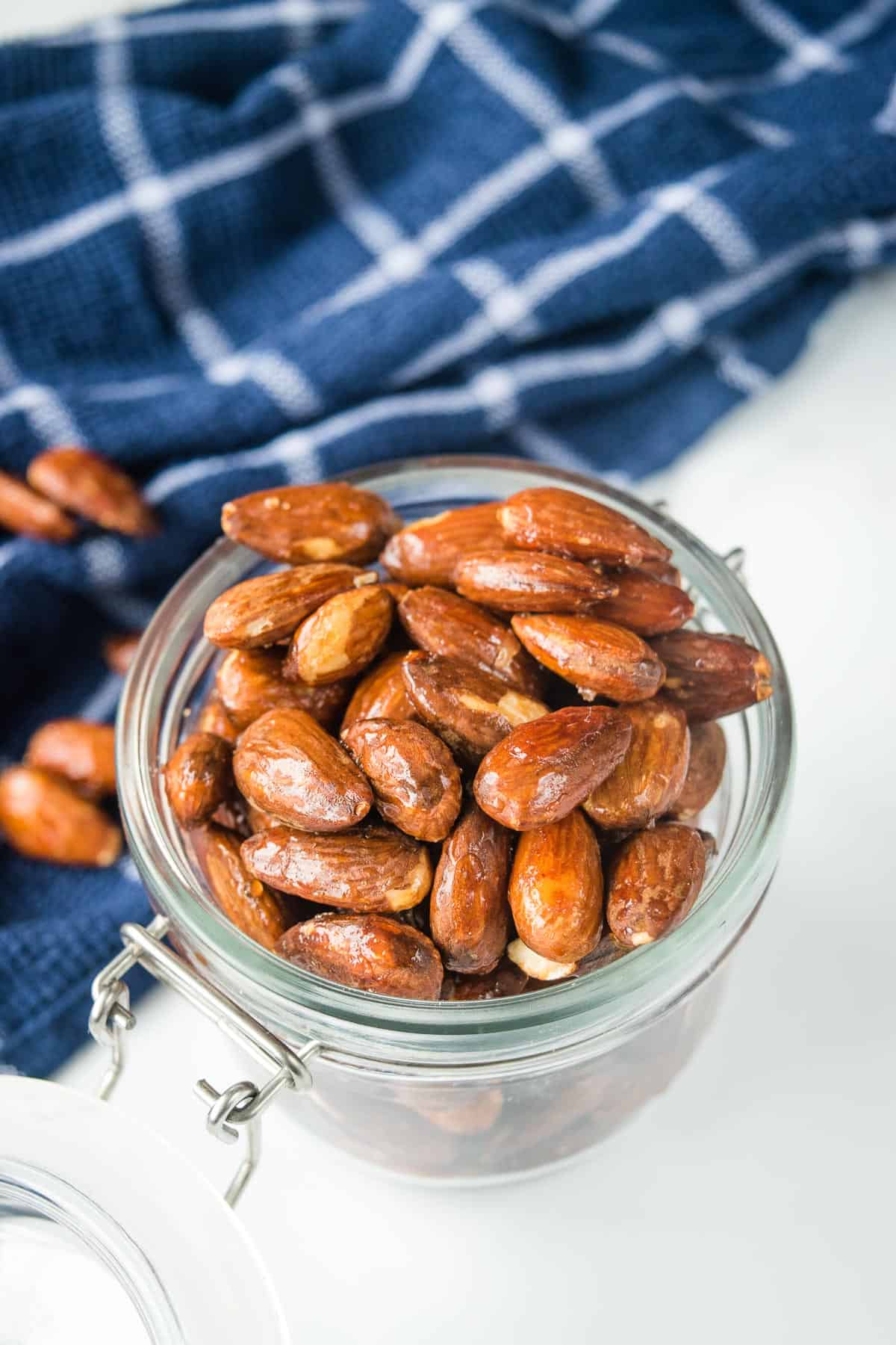 Honey roasted almonds in a jar.