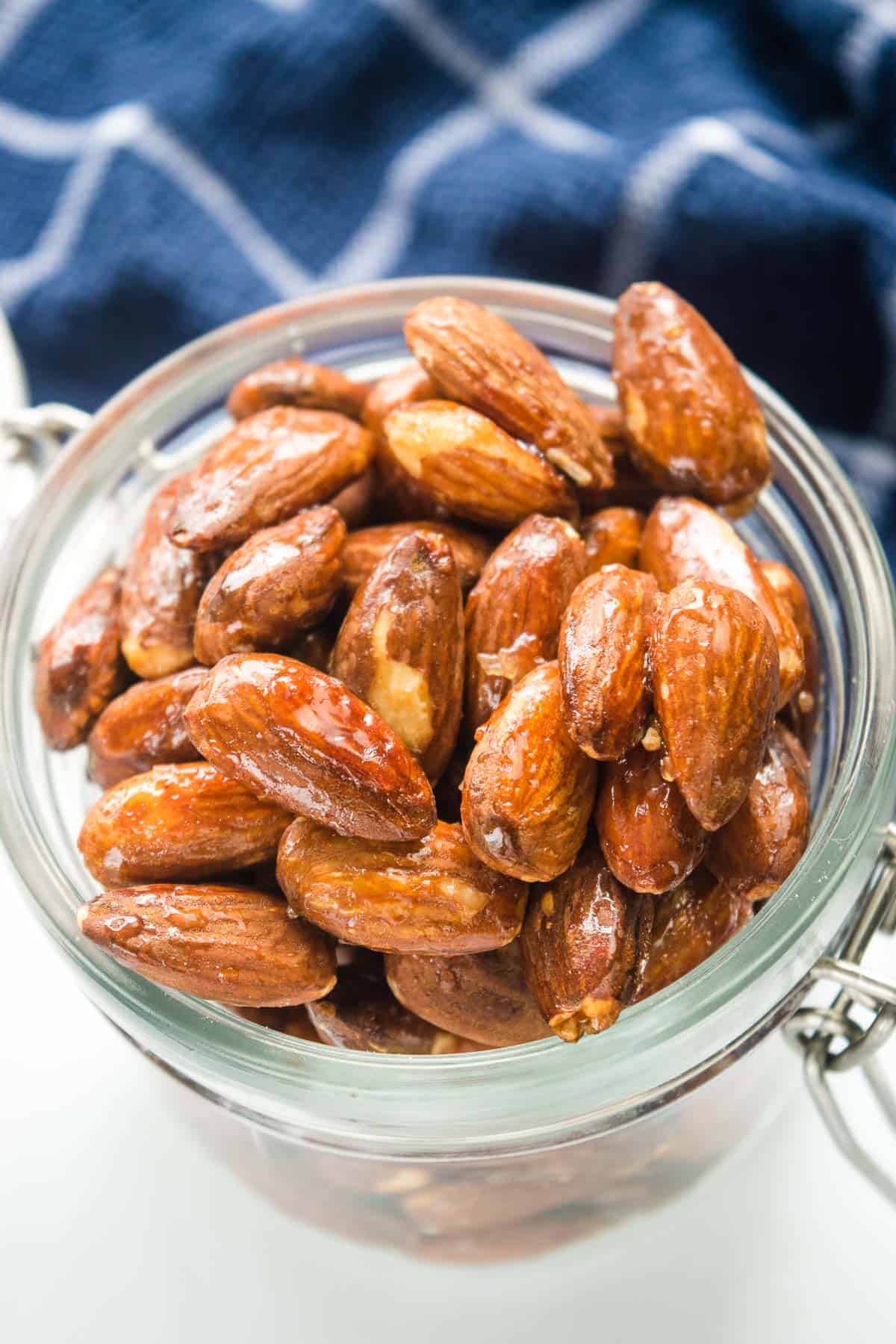 Close up of honeyed almonds.