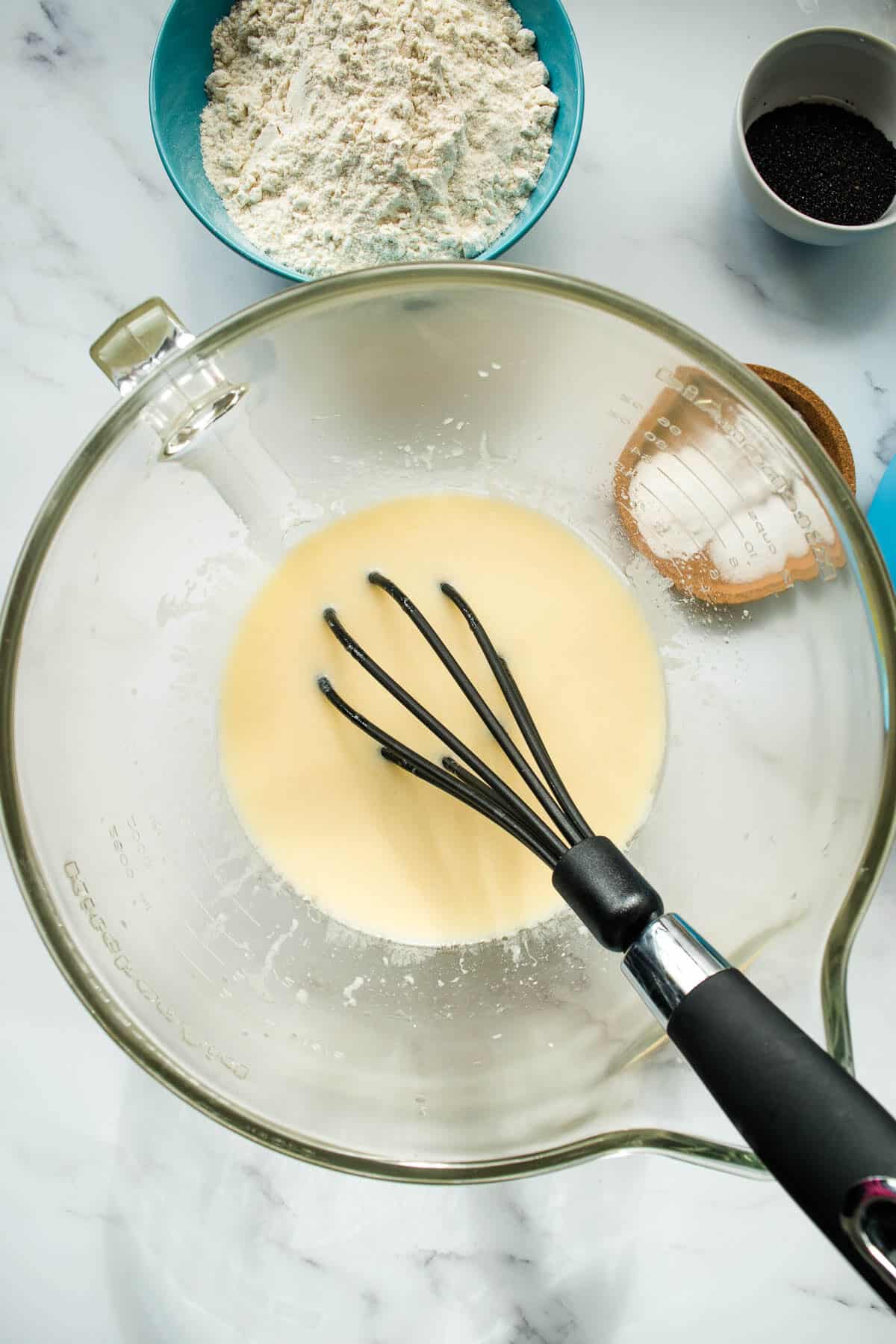 Mixed ingredients in a mixing bowl.