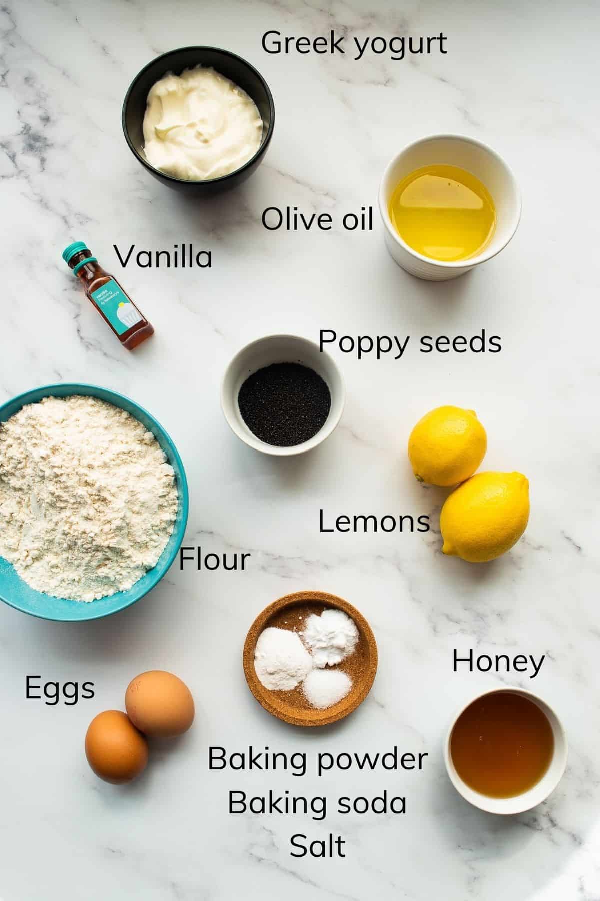 Lemon poppy seed muffins ingredients.