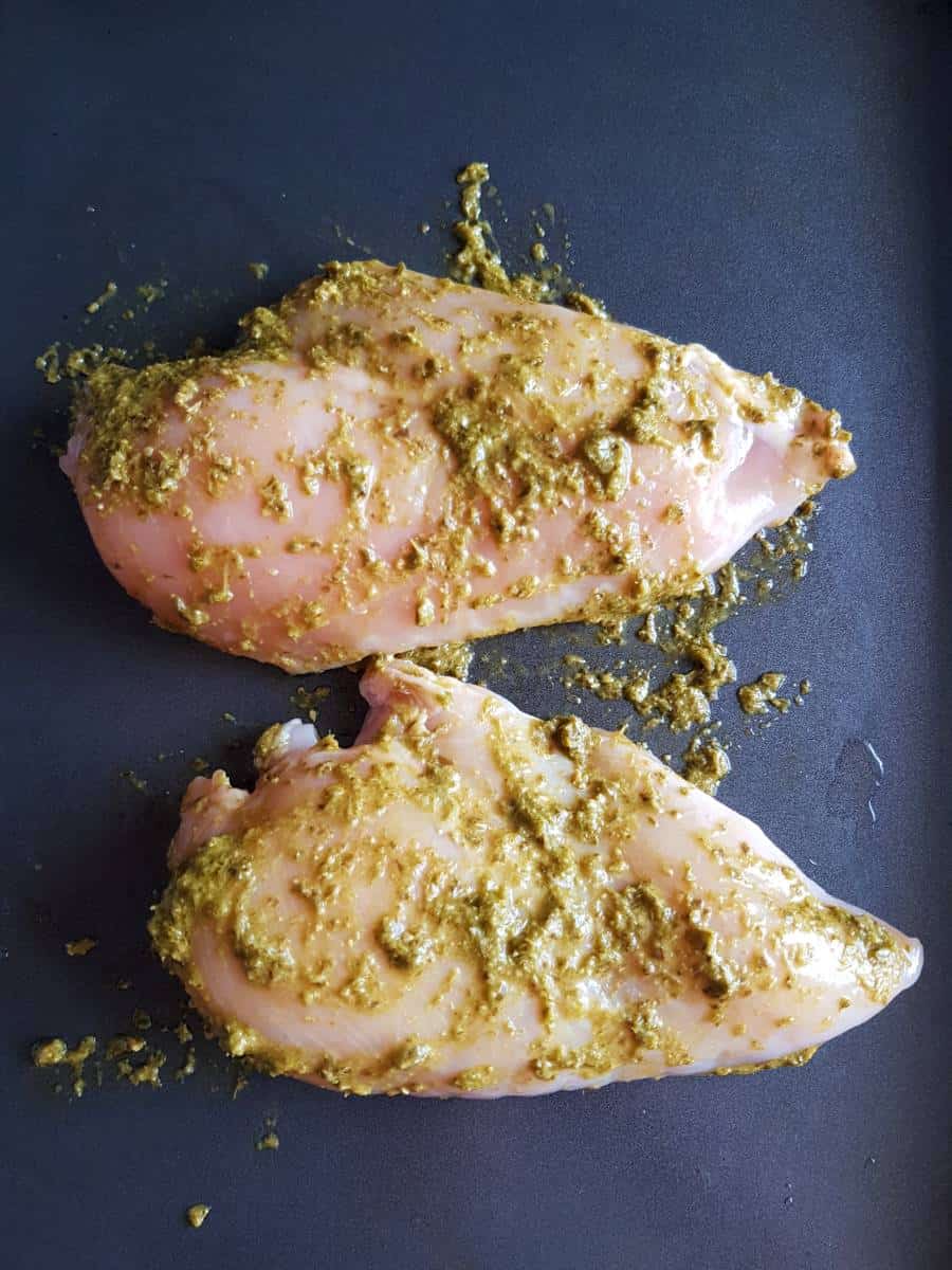 Pesto chicken fillets.