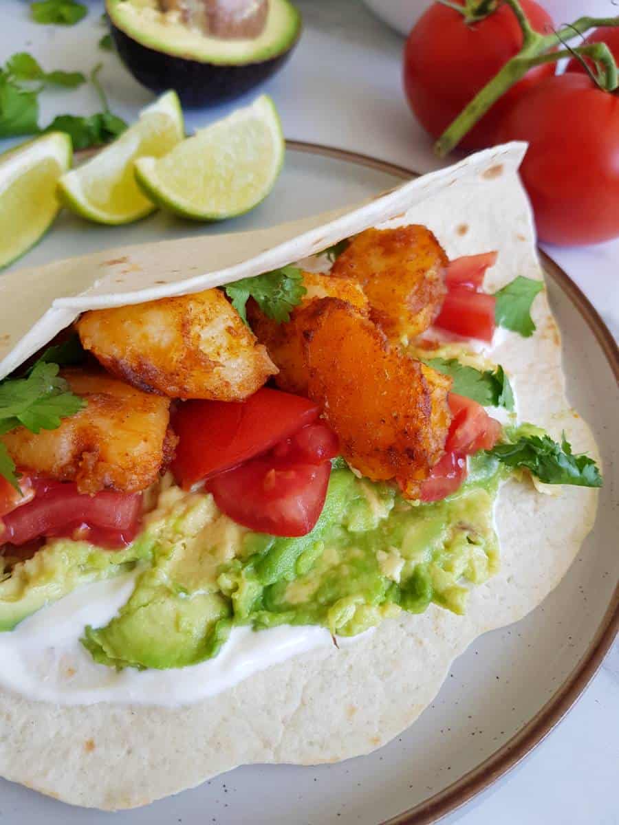 Potato tacos with guacamole.