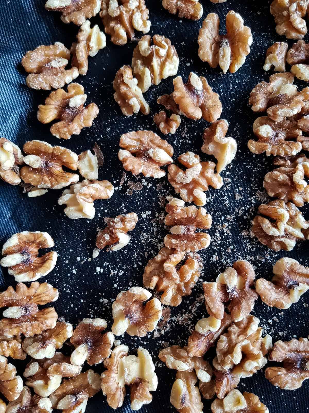 Walnuts on a sheet pan.