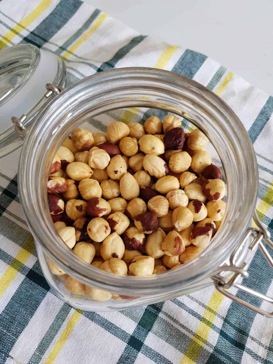 Roasted hazelnuts.