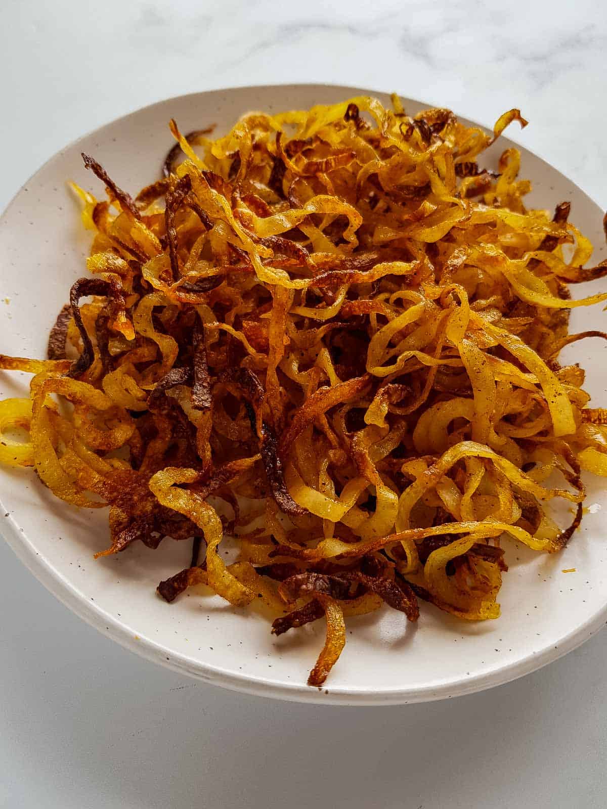 Spiralized potatoes close up.