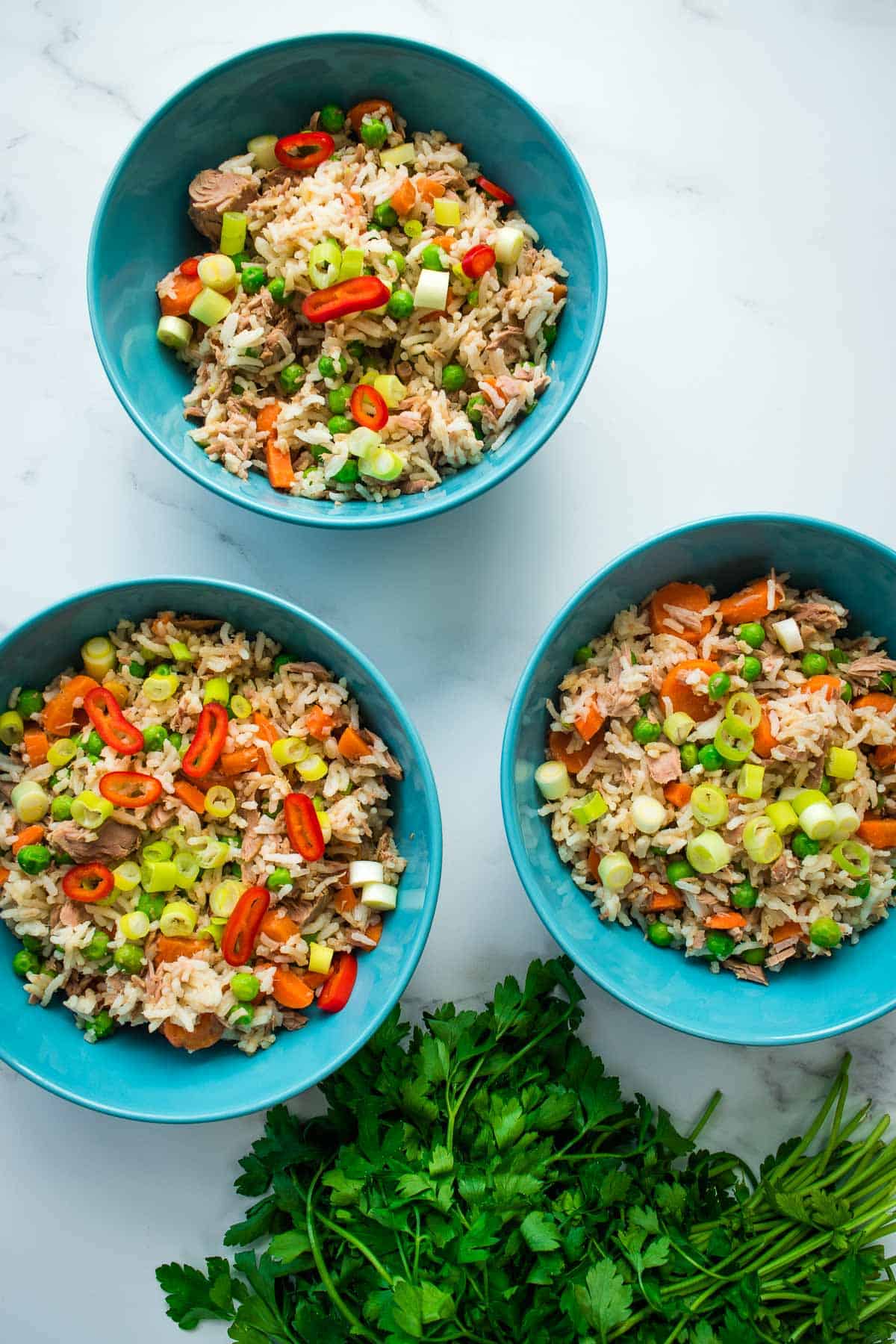 Colorful fried rice with tuna.