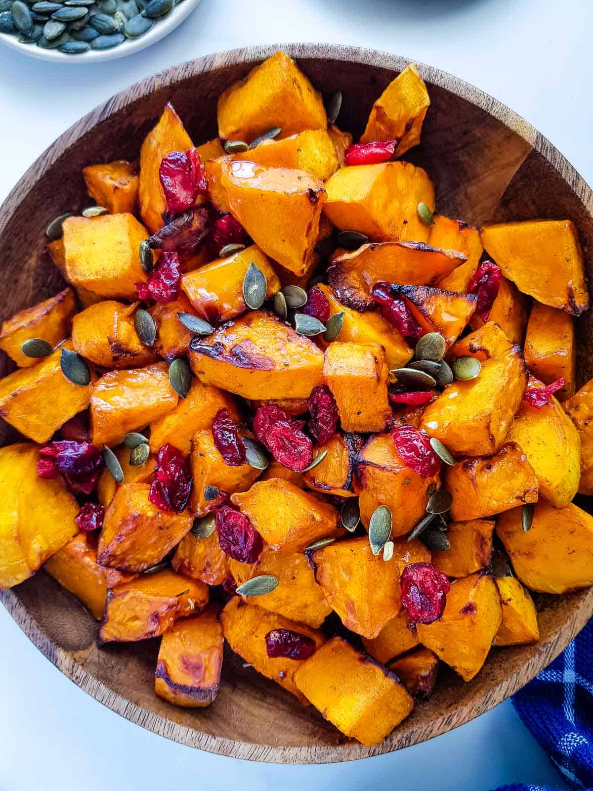 Close up of roasted squash chunks.