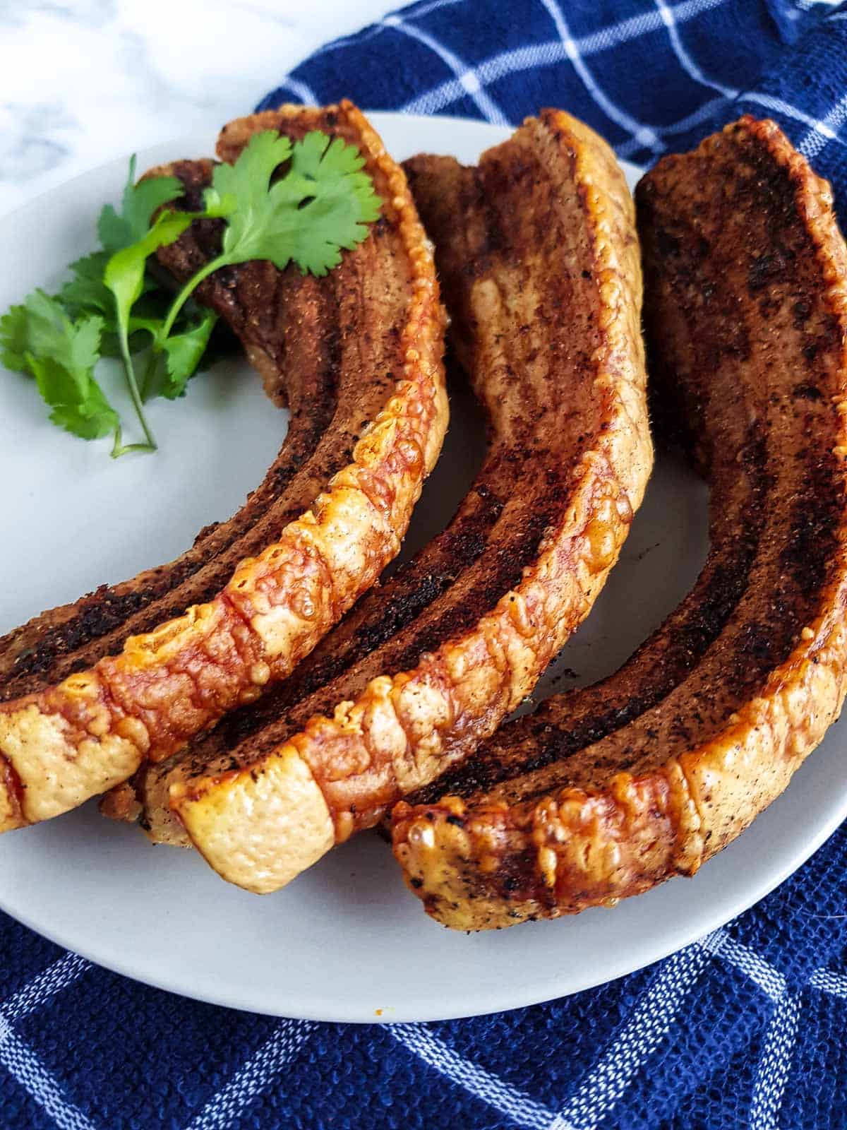 Air fryer pork belly with crackling.